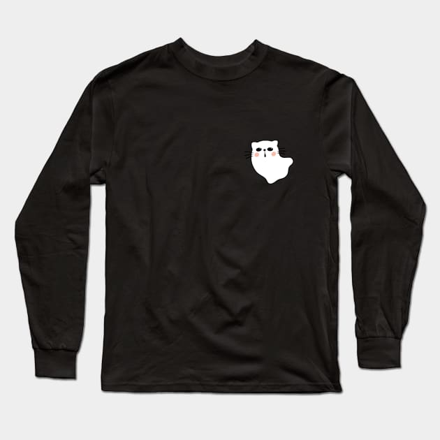 Cute Cat Ghost  Halloween Cat Boo Long Sleeve T-Shirt by xyzstudio